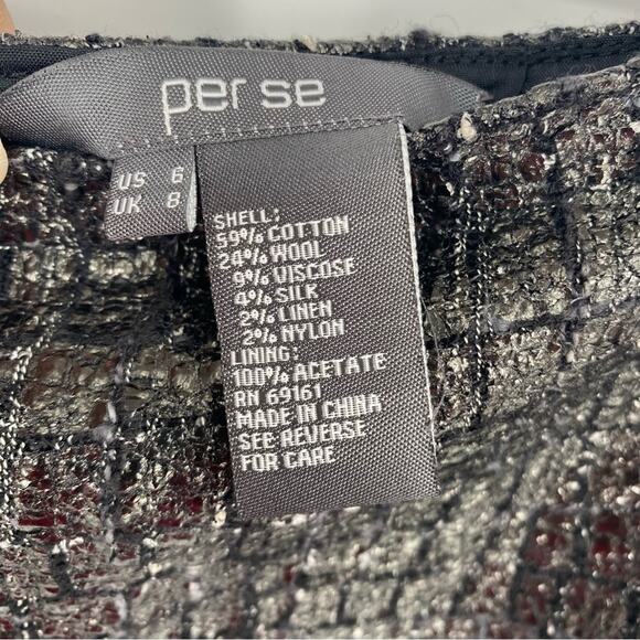 Per Se Skirt Womens Sz 8 Black Silver Metallic Wool Linen Silk Pencil Beaded 6 - Picture 2 of 6